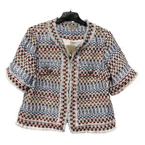 Ramy Brook Karina Jacket Size 0 Colorful Tweed Short Sleeve Open Front MSRP $585